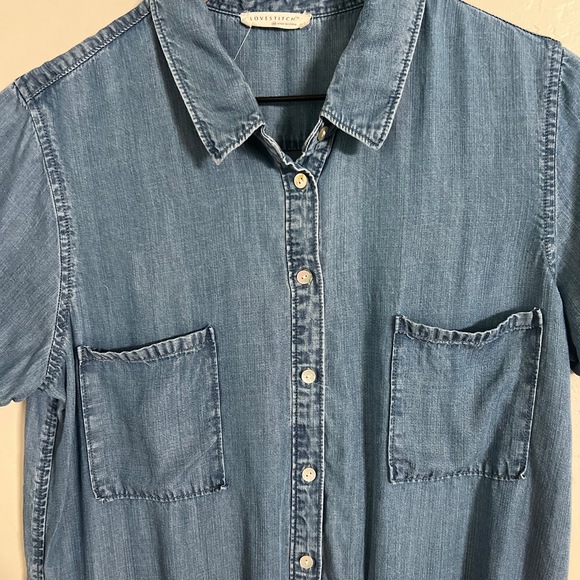 Lovestitch Denim Blue Shirt Dress Short Sleeves Button Front Tie Waist Medium - Picture 4 of 7